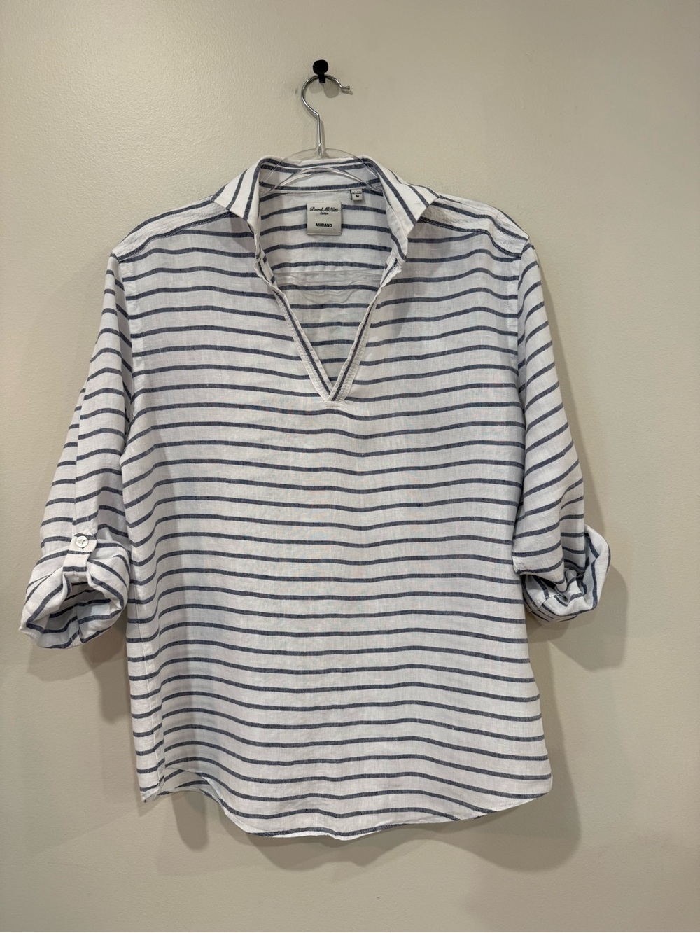 Baird McNutt Murano 100% Linen Striped Popover Tunic Blouse